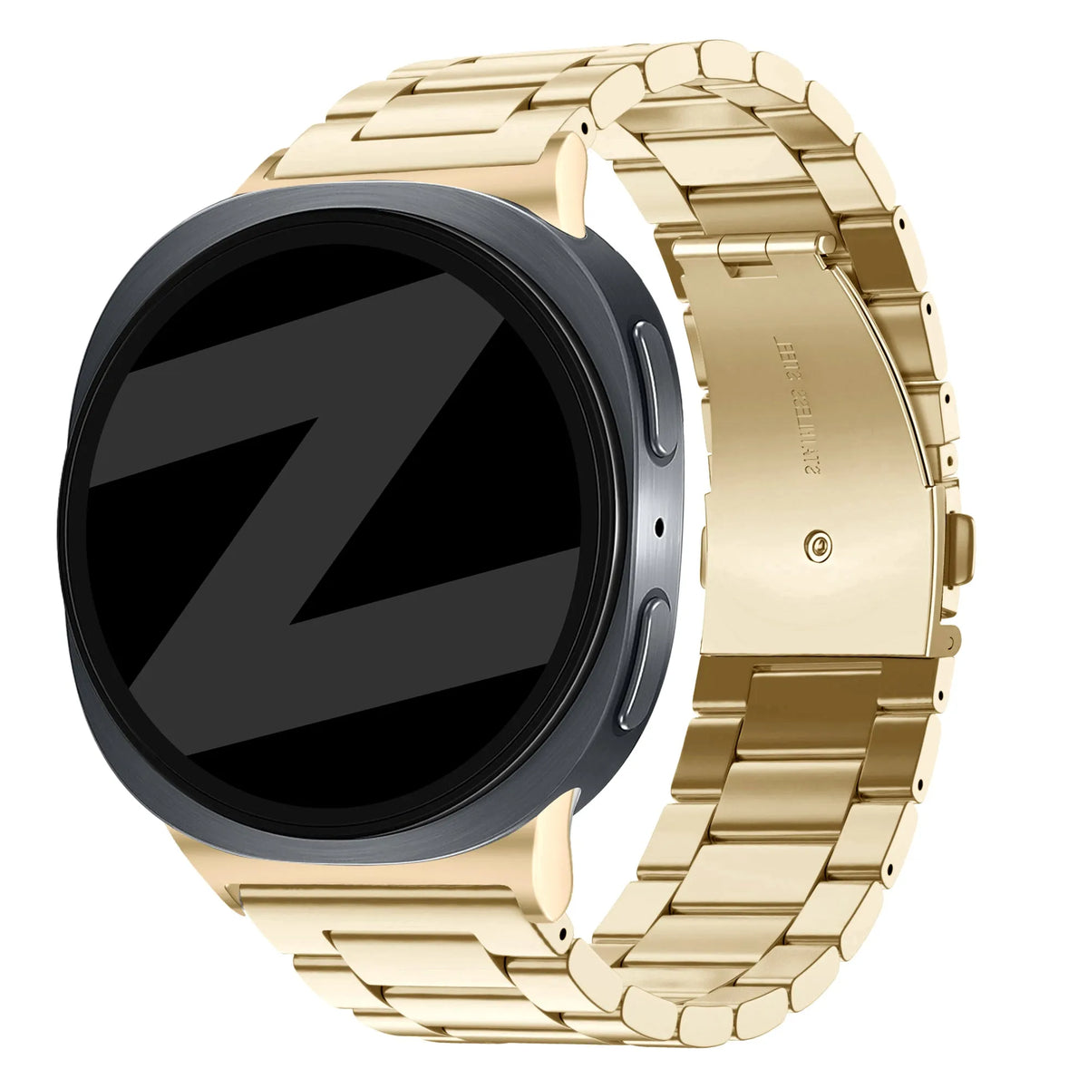 Steel Strap 'Classic', retro gold, on a watch, 3/4 front view