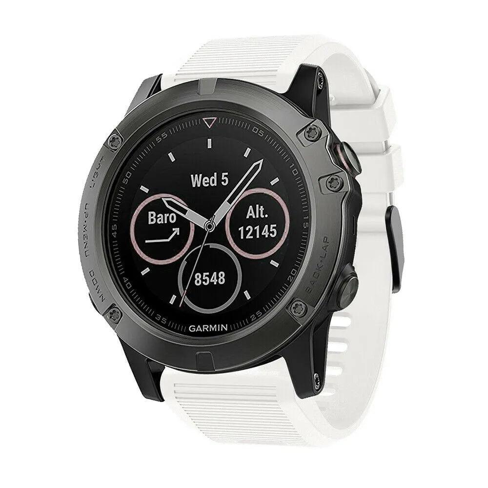 Silicone Strap, white, on a watch, 3/4 front view