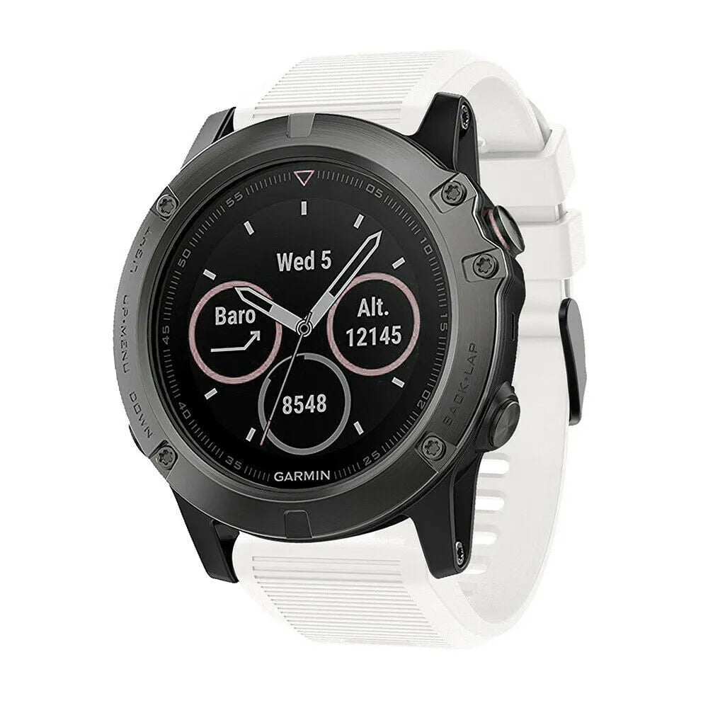 Silicone Strap, white, on a watch, 3/4 front view