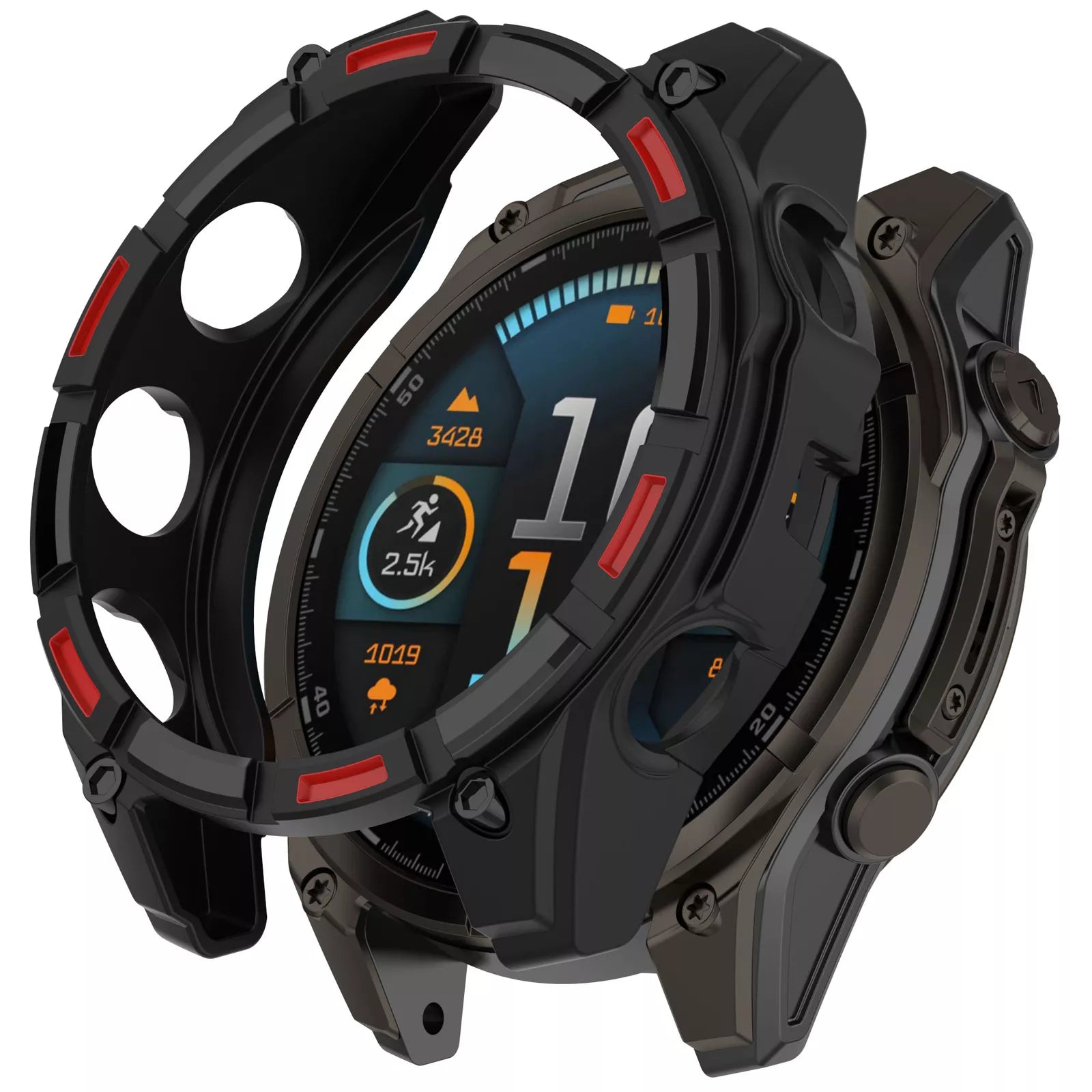 Garmin Fenix 8 - 47mm SOLAR Rugged TPU case (zwart/rood)