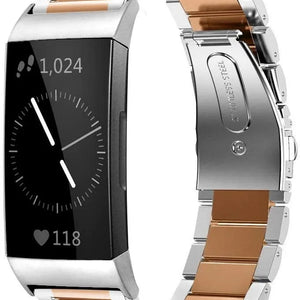 Steel Strap, silver/rose gold, on a watch, 3/4 front view
