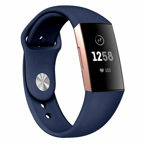 Silicone Sport Strap, dark blue, on a watch, 3/4 front view