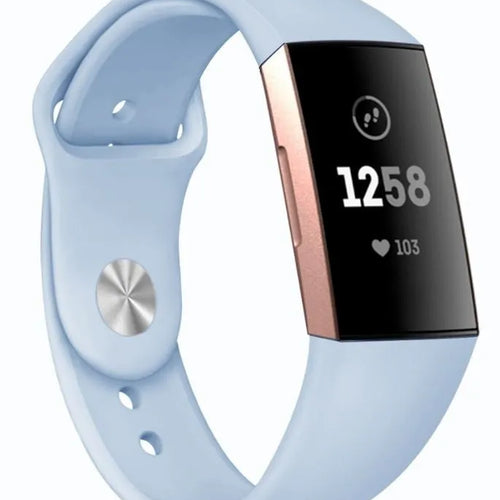 Silicone Sport Strap, light blue, on a watch, 3/4 front view