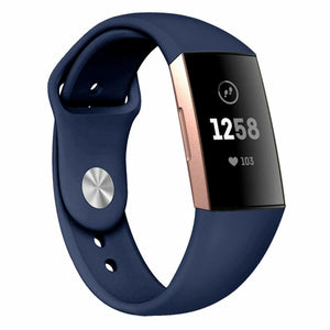 Silicone Sport Strap, dark blue, on a watch, 3/4 front view