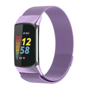 Milanese Strap, light purple, on a watch, 3/4 front view