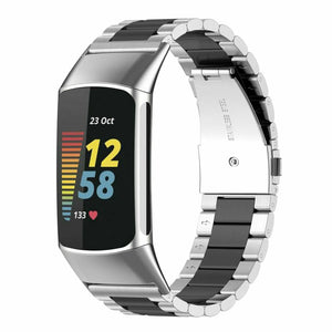 Steel Strap, silver/black, on a watch, 3/4 front view