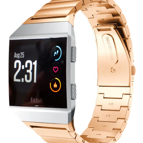 Metal Strap, rose gold, on a watch, 3/4 front view