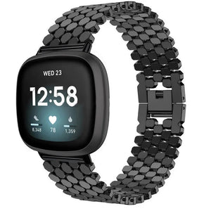 Steel Strap Hexagons, black, on a watch, 3/4 front view