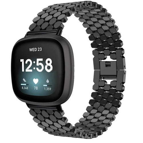 Steel Strap Hexagons, black, on a watch, 3/4 front view