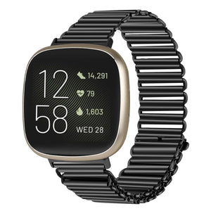 Steel Loop Strap, black, on a watch, 3/4 front view