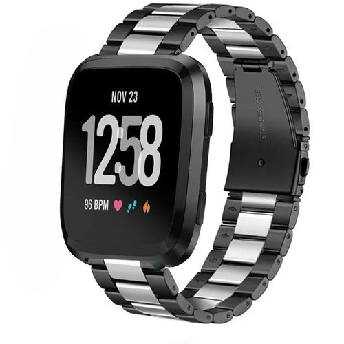 Steel Strap, black/silver, on a watch, 3/4 front view
