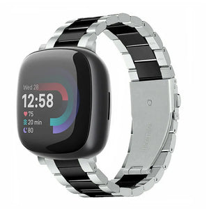 Steel Strap, silver/black, on a watch, 3/4 front view