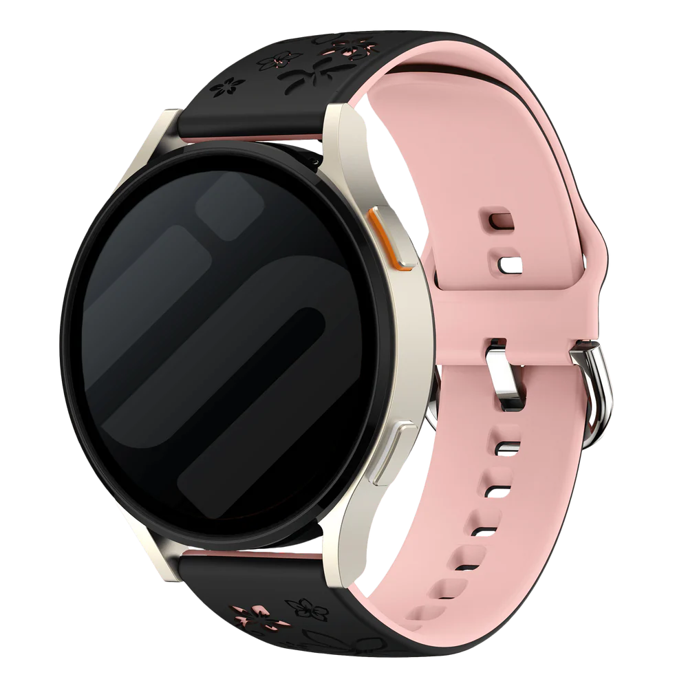 Huawei Watch GT 4 - 41mm Flower Silicone Strap (Black/Light Pink)