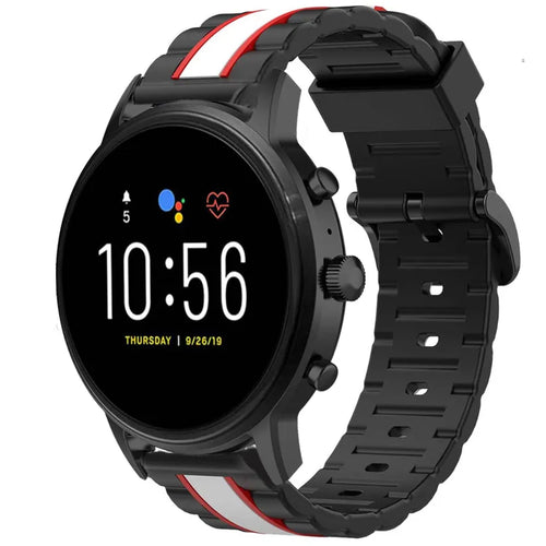 Silicone Special Edition Strap, black/white, on a watch, 3/4 front view
