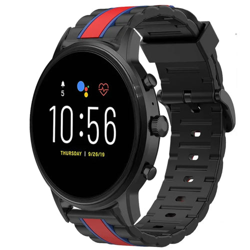 Silicone Special Edition Strap, black/red, on a watch, 3/4 front view
