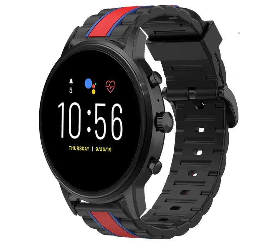 Silicone Special Edition Strap, black/red, on a watch, 3/4 front view