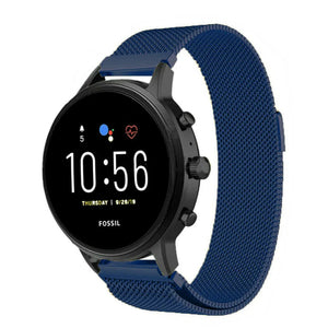 Milanese Strap, blue, on a watch, 3/4 front view