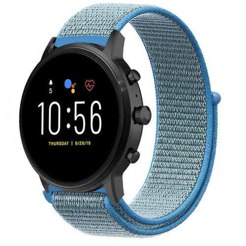 Nylon Strap, blue, on a watch, 3/4 front view