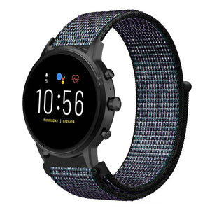 Nylon Strap, black/blue, on a watch, 3/4 front view