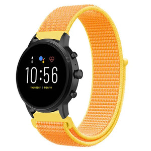 Nylon Strap, light yellow, on a watch, 3/4 front view