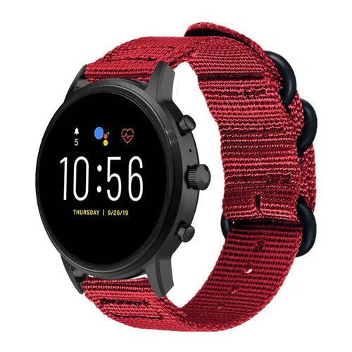 Nylon Buckle Strap, red, on a watch, 3/4 front view