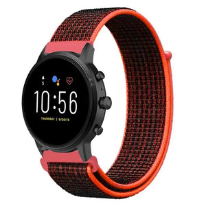 Nylon Strap, black/orange, on a watch, 3/4 front view