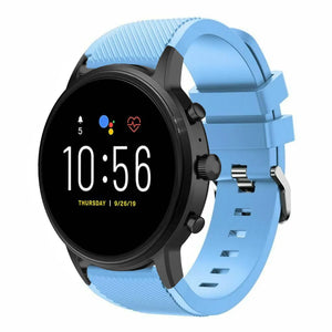 Twill Silicone Strap, sand blue, on a watch, 3/4 front view