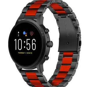 Steel Strap, black/red, on a watch, 3/4 front view
