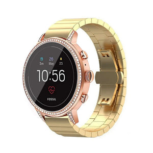 Metal Strap, gold, on a watch, 3/4 front view