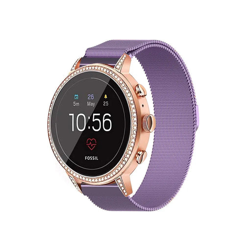 Milanese Strap, purple, on a watch, 3/4 front view