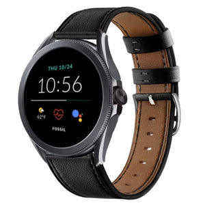 Modern Leather Strap, black, on a watch, 3/4 front view