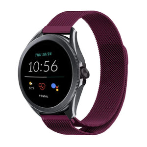 Milanese Strap, purple, on a watch, 3/4 front view