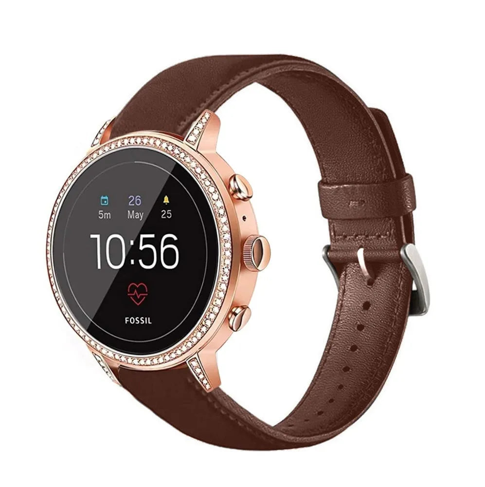 Leather Strap, auburn, on a watch, 3/4 front view