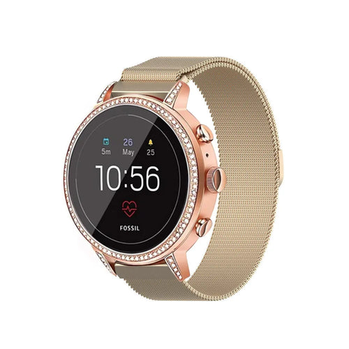 Milanese Strap, champagne, on a watch, 3/4 front view