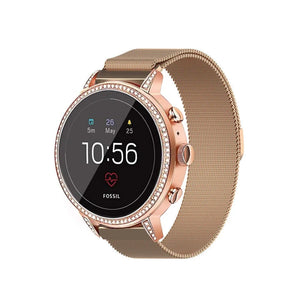 Milanese Strap, rose gold, on a watch, 3/4 front view