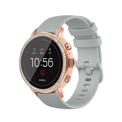 Silicone Sport Strap, grey, on a watch, 3/4 front view