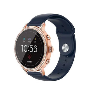 Silicone Sport Strap, dark blue, on a watch, 3/4 front view