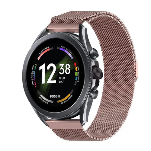Milanese Strap, pink, on a watch, 3/4 front view