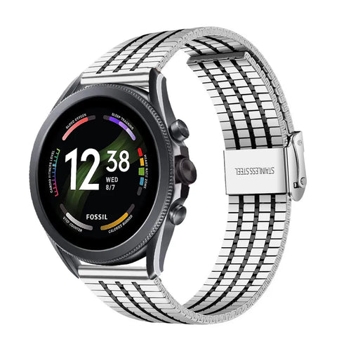 Fine Steel Strap, silver/black, on a watch, 3/4 front view