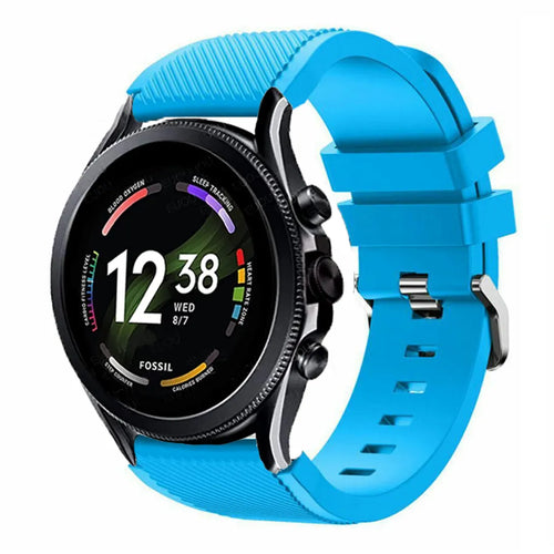 Twill Silicone Strap, light blue, on a watch, 3/4 front view