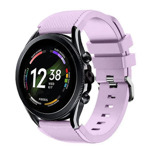 Twill Silicone Strap, lilac, on a watch, 3/4 front view