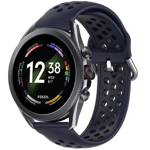 Breathable Silicone Strap, dark blue, on a watch, 3/4 front view