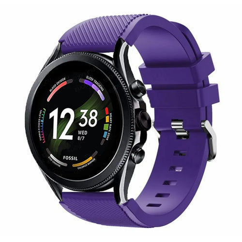 Twill Silicone Strap, purple, on a watch, 3/4 front view