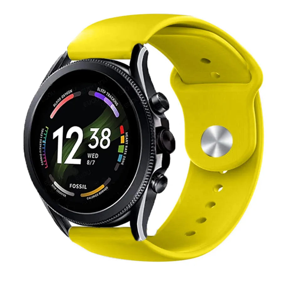Silicone Sport Strap, yellow, on a watch, 3/4 front view
