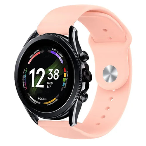 Silicone Sport Strap, pink, on a watch, 3/4 front view