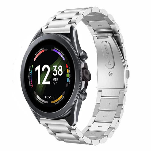 Steel Strap, silver, on a watch, 3/4 front view