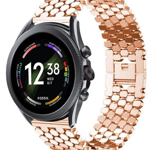 Steel Strap Hexagons, rose gold, on a watch, 3/4 front view