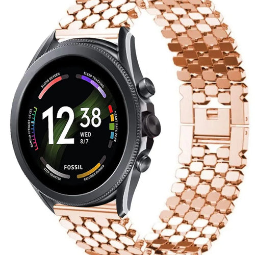 Steel Strap Hexagons, rose gold, on a watch, 3/4 front view