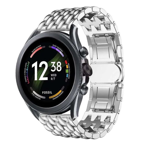 Steel Dragon Strap, silver, on a watch, 3/4 front view