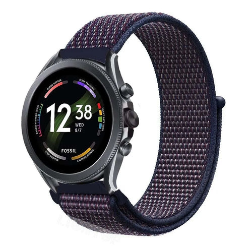 Nylon Strap, indigo, on a watch, 3/4 front view